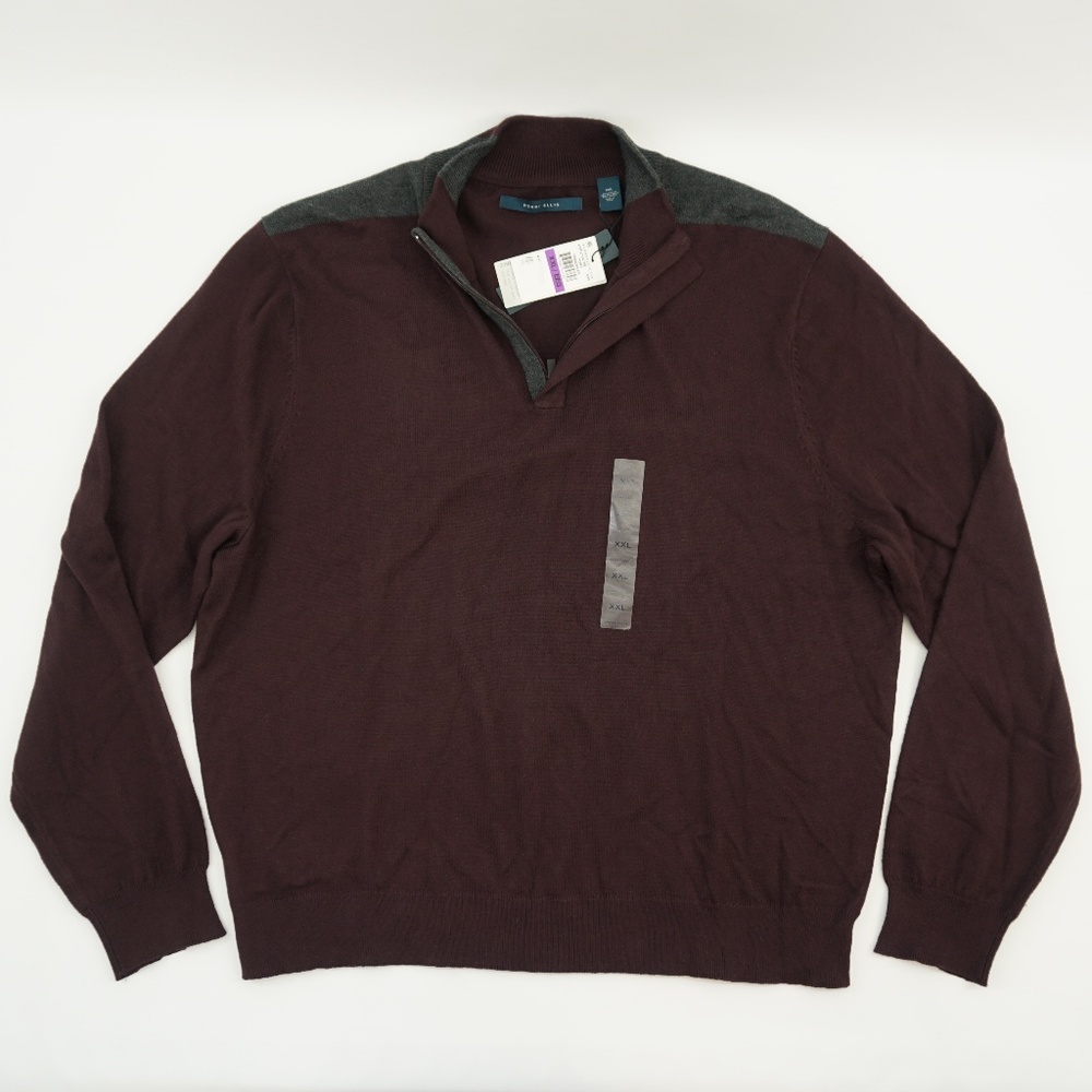 Perry Ellis 1/4 Zip Mock Neck Sweater Port 2XL